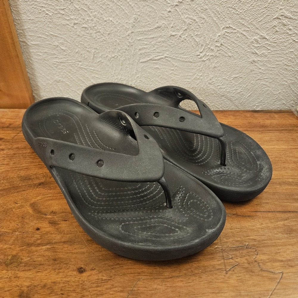 Crocs Classic Flip Flops Iconic Comfort Black Sandals Men's Size 12